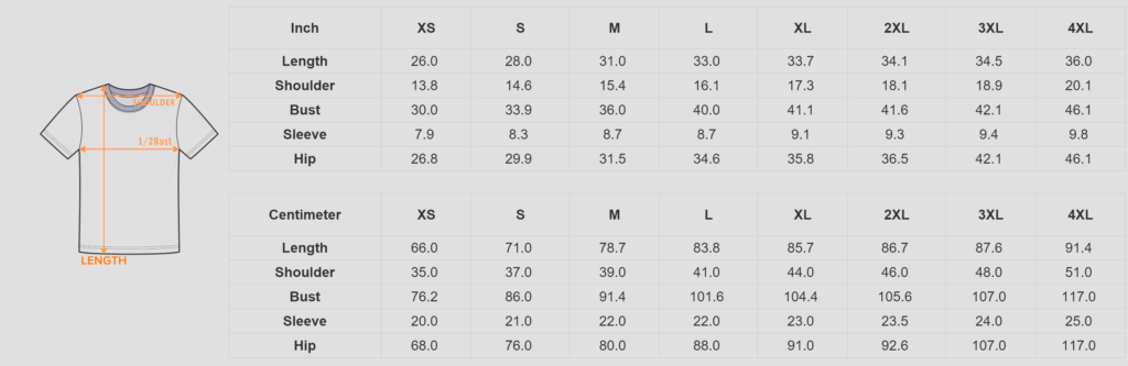 Size chart with measurement diagram for Crinkle Cubs onesies